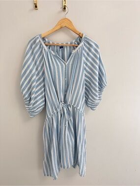 Old Navy Blue & White Striped Mini Dress with Tie Waist